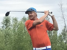 Adrian Moyes, competing in the men's C division, takes a shot during the Ottawa Citizen Golf Championship on June 23, 2018, at Gatineau Golf Club. The third and final round of the tournament will be played June 24, 2018, at Eagle Creek. (ANDY RAJHATHY/ PHOTO)