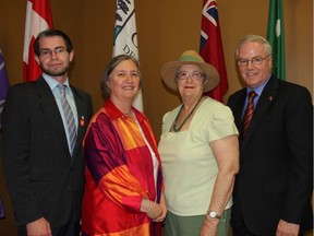 MPP hopefuls, Marc Benoit, Heather Megill, Elaine Kennedy and Jim McDonell on Wednesday May 30, 2018 in Finch, Ont. The candidates were taking part in a question and answer period about social issues at the South Nation Conservation building in Finch. Missing from photo is Libertarian candidate Sabile Trimm. Lois Ann Baker/Cornwall Standard-Freeholder/Postmedia Network