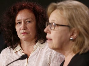 Elizabeth May, leader of the Green Party of Canada, addressed an appeal to Prime Minister Trudeau for granting asylum to Russian scientist, Dr. Elena Musikhina during a press conference on Parliament Hill in Ottawa Wednesday June 6, 2018.