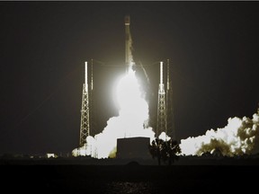 A SpaceX Falcon 9 rocket lifts off from Cape Canaveral Air Force Station in Cape Canaveral, Fla., Monday, June 4, 2018. The rocket is carrying a communications satellite. (Craig Bailey/Florida Today via AP) ORG XMIT: FLROC102