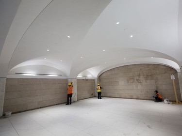 The entrance for the general public as the media gets a tour of the West Block on Parliament Hill to observe the construction as it begins to near the end and Members of Parliament will begin sitting in the new House of Commons sometime in January 2019. Photo by Wayne Cuddington/ Postmedia