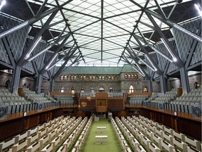 The interim House of Commons Chamber in seen during a media tour of the renovated West Block on Parliament Hill in Ottawa on Friday, June 15, 2018.