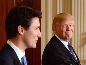 Prime Minister Justin Trudeau and U.S. President Donald Trump take part in a joint press conference at the White House in Washington, D.C., on February 13, 2017.