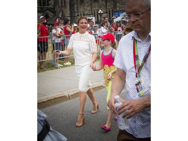 Canada Day celebrations took over the downtown core of Ottawa Sunday July 1, 2018. Sophie Grégoire-Trudeau arrives for the noon show on Parliament Hill.