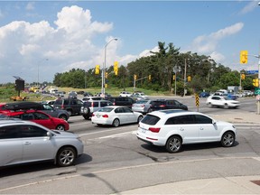 This is a 2016 file photo of the intersection of Hunt Club Road and Riverside Drive, once again the city's most dangerous intersection in 2017, based on the total number of collisions reported by the City of Ottawa. Wayne Cuddington/Postmedia