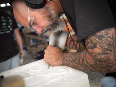 Matthew Greenough was taking part in the 2018 Canadian Stone Carving Festival on Sparks Street Saturday July 21, 2018.