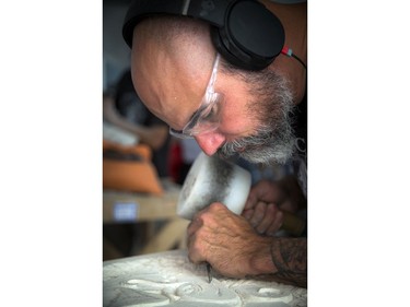 Matthew Greenough was taking part in the 2018 Canadian Stone Carving Festival on Sparks Street Saturday July 21, 2018.