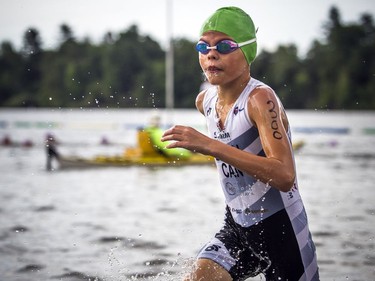 The 37th Annual National Capital Triathlon took place Saturday July 28, 2018 at Mooney's Bay and the surrounding area. Sean Dunn makes his way out of the water during the Try A Tri event.   Ashley Fraser/Postmedia