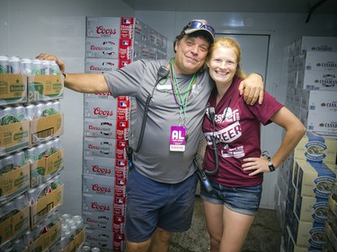 Area leader for the beer tents Steve Billie with beer tent supervisor Emily Mountjoy.
