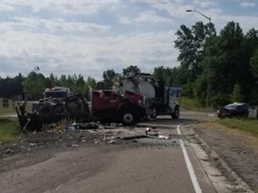 A tractor-trailer, hauling 1500 gallons of coal tar rolled as it exited Highway 401 between Kingston and Napanee on Tuesday.