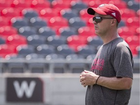 Ottawa Redblacks head coach Rick Campbell watches during team practice at TD Place on Monday July 16, 2018.