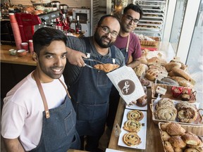Veda Rajole, Ghummaz Bhatti and Aditya Budhiraja   are co-owners and bakers at the first Les Moulins La Fayette in Ottawa.