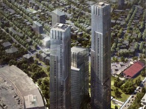 The latest renderings by TIP Albert GP show the developer's plans to build a three-tower complex with buildings of 65, 56 and 27 storeys at 900 Albert St., near the Bayview Confederation Line and Trillium Line station. Source: TIP Albert GP/City of Ottawa