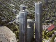 The latest renderings by TIP Albert GP show the developer's plans to build a three-tower complex with buildings of 65, 56 and 27 storeys at 900 Albert St., near the Bayview Confederation Line and Trillium Line station. Source: TIP Albert GP/City of Ottawa