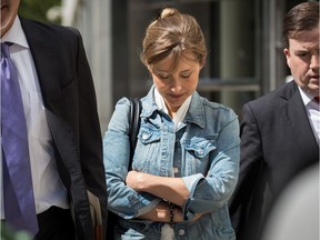 JUNE 12:  Actress Allison Mack exits the U.S. District Court for the Eastern District of New York following a status conference, June 12, 2018 in the Brooklyn borough of New York City. Mack was charged in April with sex trafficking for her involvement with a self-help organization for women that forced members into sexual acts with their leader. The group, called Nxivm, was led by founder Keith Raniere, who was arrested in March on sex-trafficking charges.