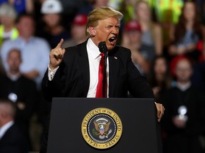 U.S. president Donald Trump speaks during a campaign rally at Four Seasons Arena on July 5, 2018 in Great Falls, Montana. President Trump held a campaign style 'Make America Great Again' rally in Great Falls, Montana with thousands in attendance.