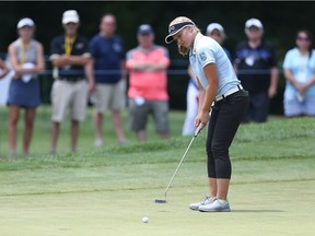 Brooke Henderson of Canada watches her putt on the third hole during the final round of the Marathon Classic Presented By Owens Corning And O-I at Highland Meadows Golf Club on July 15, 2018 in Sylvania, Ohio.  (Photo by Matt Sullivan/Getty Images)