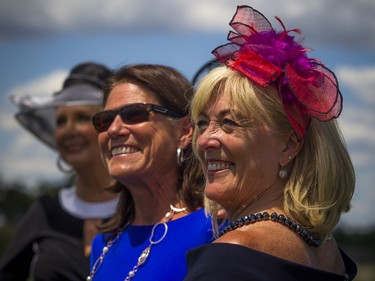 TFrom front, Leslie Hine, Deborah Taylor and Manja Mackley were wearing clothes from Three Wild Women during a fashion show, part of the Polo in the Park event.