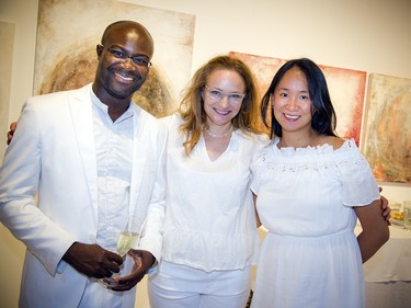 From left, Kossi Agbogbe, artist Luce Marquis and Catherine Gao.