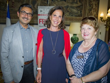 From left, Vineet Srivastava, co-chair and COO of Cistel Technology, Kareen Rispal, the ambassador of France, and Patti Blute, co-chair of Ottawa Chamberfest.
