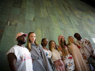 Models wearing designs from Zargara pose for a photo before the show.