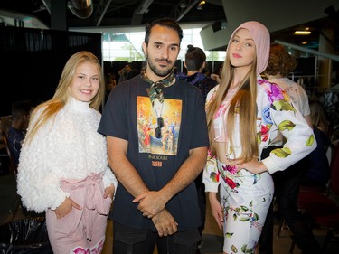 Fifteen-year-old Marie Luciani-Jrimaldi, a model with Angies AMTI, designer Amir Zargara and 14-year-old Kateryna Krykunova.