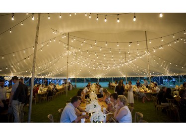 The twinkling lights in the main tent.