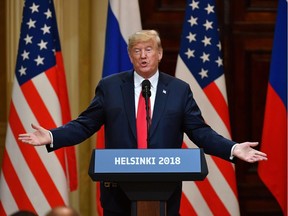 US President Donald Trump speaks during a joint press conference with Russia's President after a meeting at the Presidential Palace in Helsinki, on July 16, 2018. The US and Russian leaders opened an historic summit in Helsinki, with Donald Trump promising an "extraordinary relationship" and Vladimir Putin saying it was high time to thrash out disputes around the world.