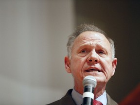 Then-U.S. Senate candidate Roy Moore speaks at the end of an election-night watch party at the RSA activity centre, Tuesday, Dec. 12, 2017, in Montgomery, Ala.