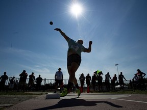 Brittany Crew participates in the senior women's shot put at the Canadian Track and Field Championships in Ottawa on Sunday, July 8, 2018.