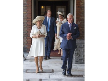 Britain's Prince Charles and Camilla Duchess of Cornwall arrive for the christening service of Prince Louis at the Chapel Royal, St James's Palace, London, Monday, July 9, 2018.