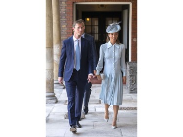 Pippa Middleton and her husband James Matthews arrive for the christening service of Prince Louis at the Chapel Royal, St James's Palace, London, Monday, July 9, 2018.