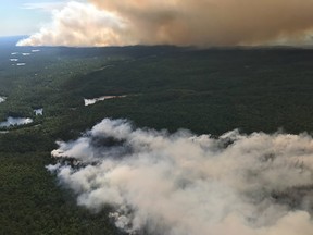 Fire crews will be stationed at the River Valley outdoor rink in West Nipissing to help gain control of two area forest fires, according to West Nipissing Emergency Services.