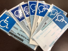 Examples of fake disabled parking stickers confiscated by Ottawa bylaw officers.