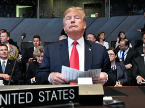 U.S. President Donald Trump attends a NATO summit meeting in Brussels on July 11, 2018.