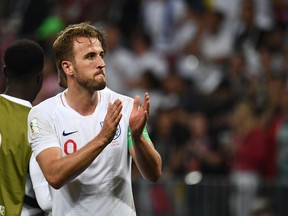 England captain Harry Kane greets supporters after his team's defeat to Croatia in the World Cup semifinals on July 11.
