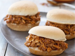 Bbarbecued pulled chicken sandwiches. This recipe appears in the "The Complete Cook's Country TV Cookbook, 10th Anniversary Edition."