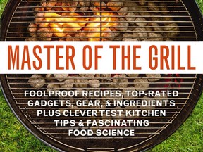 This image provided by America's Test Kitchen in July 2018 shows the cover for the cookbook "Master Of The Grill." It includes a recipes for grilled shrimp with spicy lemon-garlic sauce.