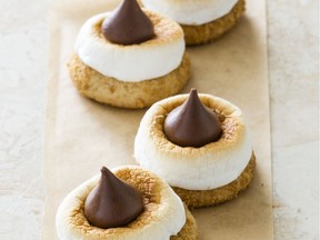 This undated photo provided by America's Test Kitchen in June 2018 shows s'mores blossom cookies in Brookline, Mass. This recipe appears in the cookbook "The Perfect Cookie." (Joe Keller/America's Test Kitchen via AP) ORG XMIT: NYTK109