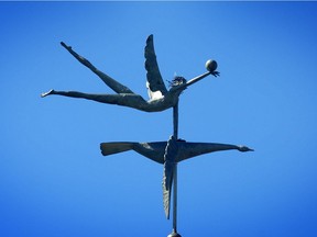 Dagain and the Canada goose adorn the weathervane atop the Bell Media building in the ByWard Market.