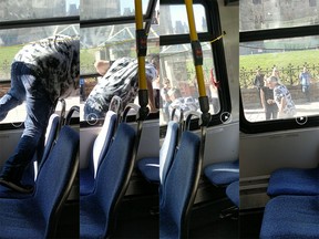 Passenger takes the quick way out of a Transpo bus