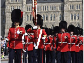 Members of the Ceremonial Guard participate in a Changing of the Guard ceremony on Parliament Hill in Ottawa on Sunday, June 24, 2018.