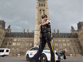 Police patrol Parliament Hill on Monday.