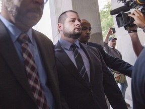 A Toronto police officer convicted of attempted murder in the shooting death of a troubled teen on an empty streetcar is seeking leave to bring his case before Canada's top court. Const. James Forcillo arrives at a courthouse to be sentenced for the attempted murder of 18-year-old Sammy Yatim in 2013, in Toronto on July 28, 2016.