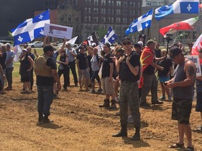A small crowd turned out on Saturday, July 14, 2018 for a Canada-first, anti-immigration rally on Parliament Hill.