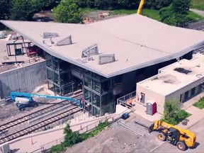 Lees Station- screen grab from a birds-eye view of the O-Train Confederation Line construction progress as of June 2018