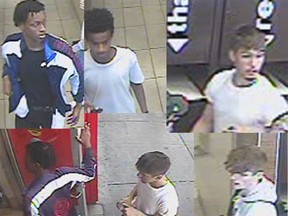 A suspect, top left, and persons of interest in a July 7 swarming incident on Rideau Street.