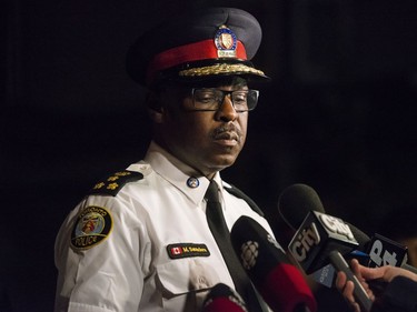 Police chief Mark Saunders speaks to press following a mass casualty event in Toronto on Monday, July 23, 2018.
