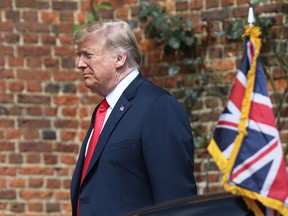 U.S. President Donald Trump arrives for his bilateral meeting with Theresa May, U.K. prime minister, at Chequers in Aylesbury, U.K., on Friday, July 13, 2018.