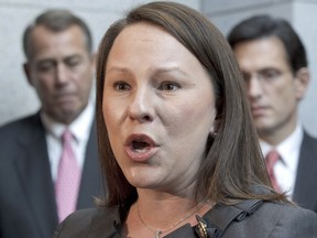 FILE - In this Jan. 24, 2012, file photo, Rep. Martha Roby, R-Ala., speaks to reporters on Capitol Hill in Washington, following a GOP strategy session. Roby is seeking Republican redemption in a runoff election that hinges on her loyalty _ or lack thereof _ to President Donald Trump. Roby is facing former Democrat Bobby Bright in Tuesday's Republican runoff election. She's trying not to become the third congressional incumbent to lose her seat this primary season.